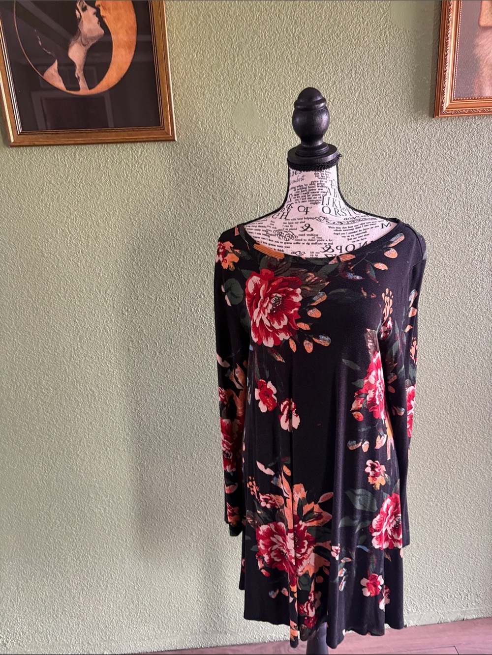 Black Floral Swing Dress with Red Rose Print Popyoung brand